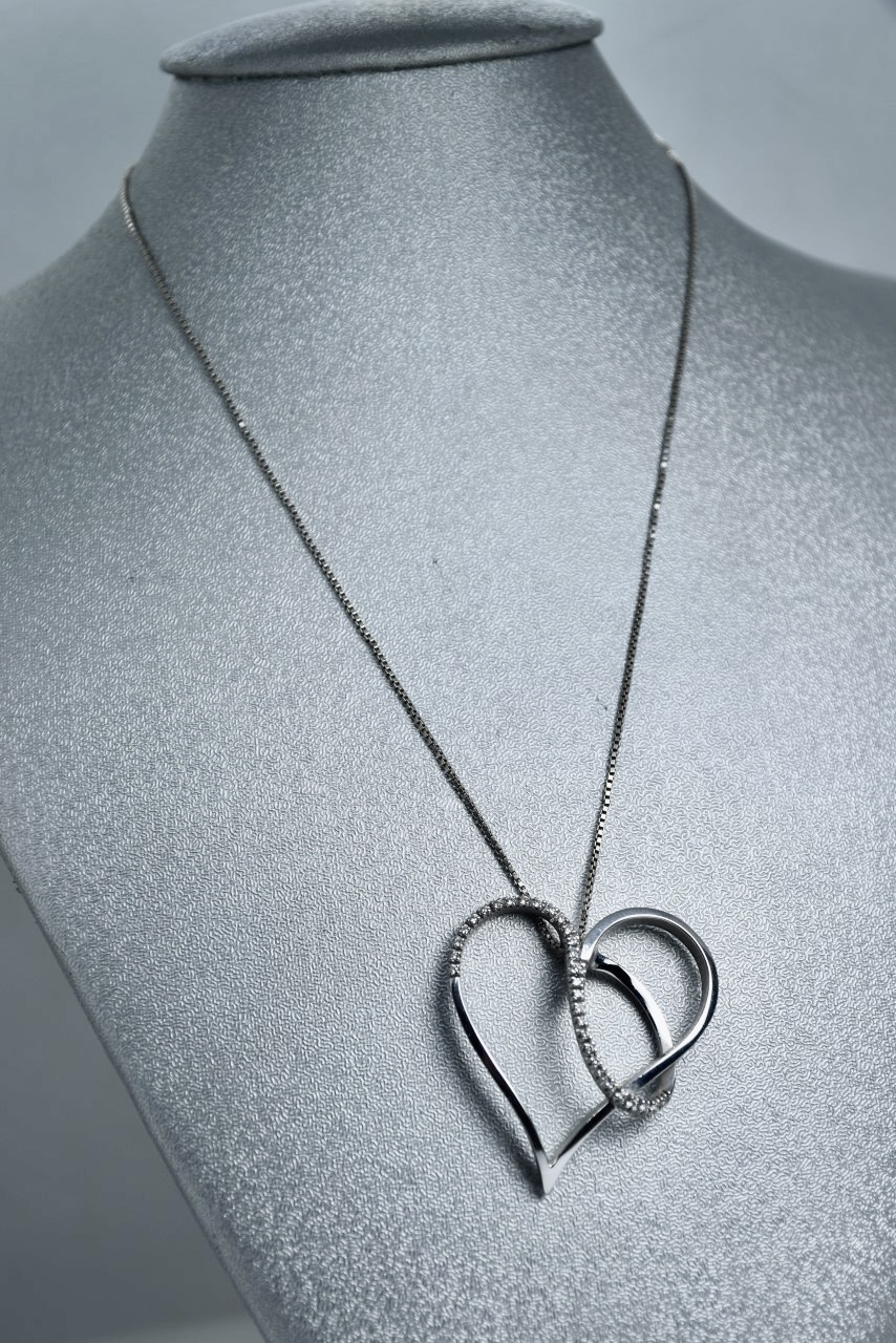 DEPHINI Collana Cuore In Argento 925 Con Zirconi Cubici, Due Cuori Intrecciati, Regalo Romantico